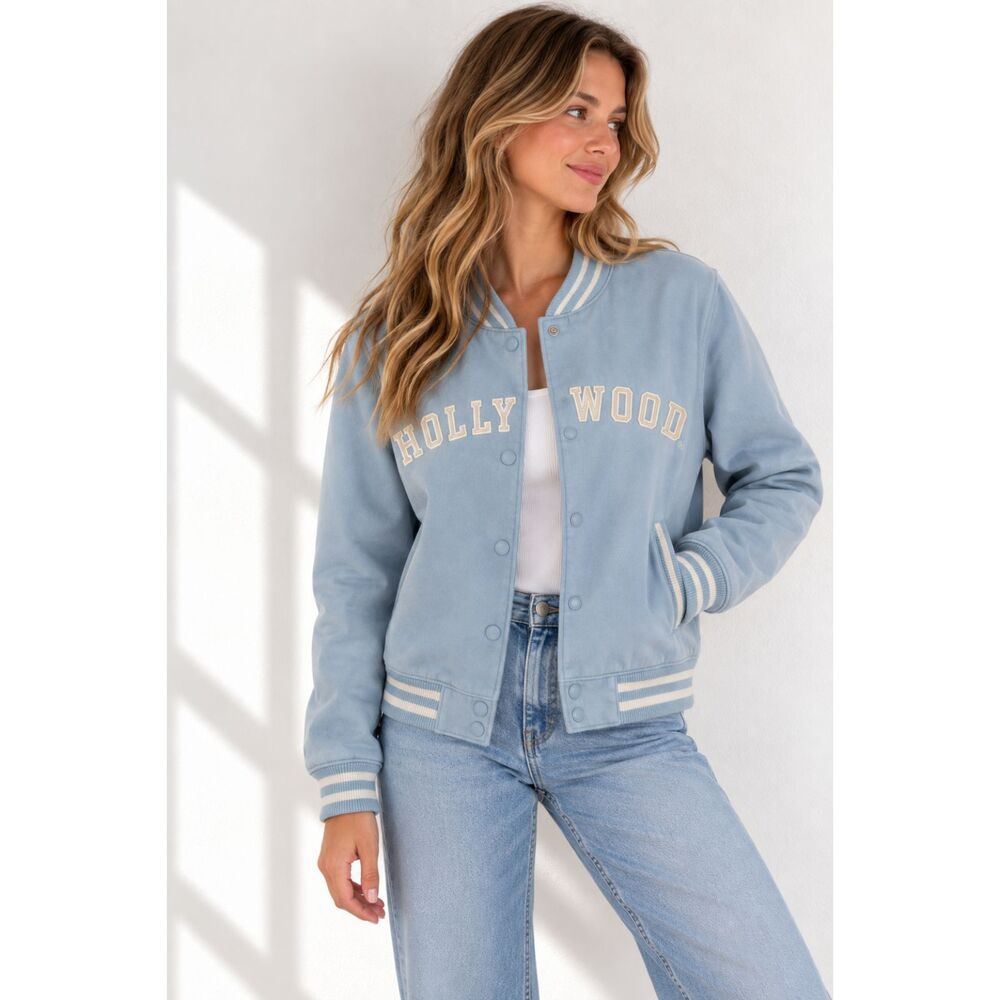 Steve & Barry’s Baby Blue Varsity Jacket Women’s XL Hollywood Embroidered